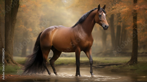 Noble allure A stunning brown horse regal in its beauty exuding strength and elegance a harmonious blend of nature.generative.ai