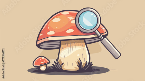 Cute mushroom with magnifying glass icon illustrati