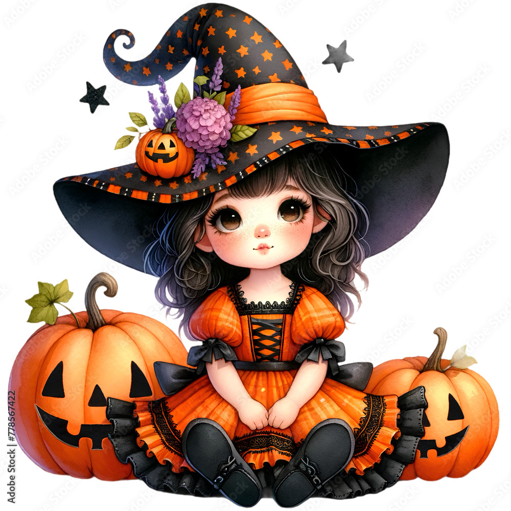 Cute girl in witch costume clip art Cute girl in witch costume clip art