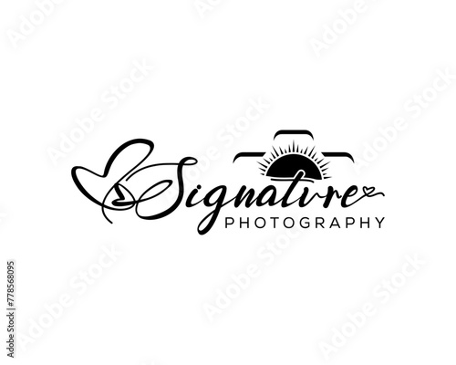 Signature photography logo design Font Calligraphy Logotype Script Font Type Font lettering handwritten with camera icon