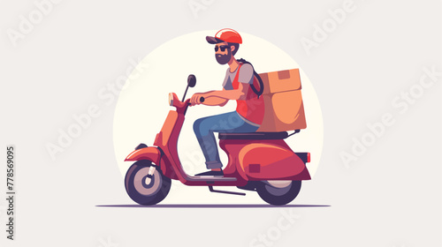 Delivery man riding a scooter. Fast delivery. Carto