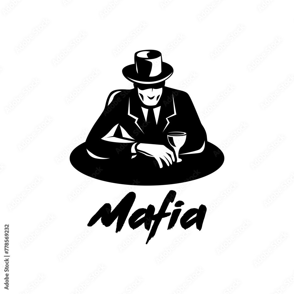 Mafia sit with a drink logo design icon template