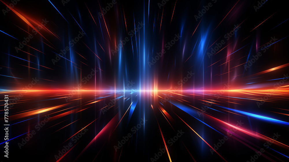 Vibrant 3D Digital Speed Light Streaks in Neon Blue and Red