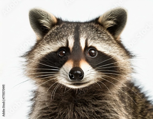 Close-up of a northern raccoon, isolated against a white background