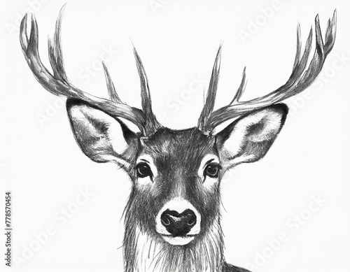 Pencil drawing of a mule deer isolated against a white background