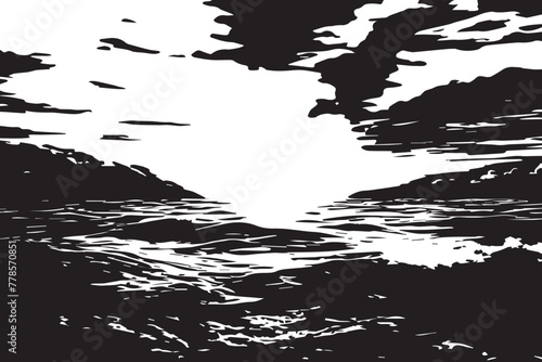 black and white view of sun set sea