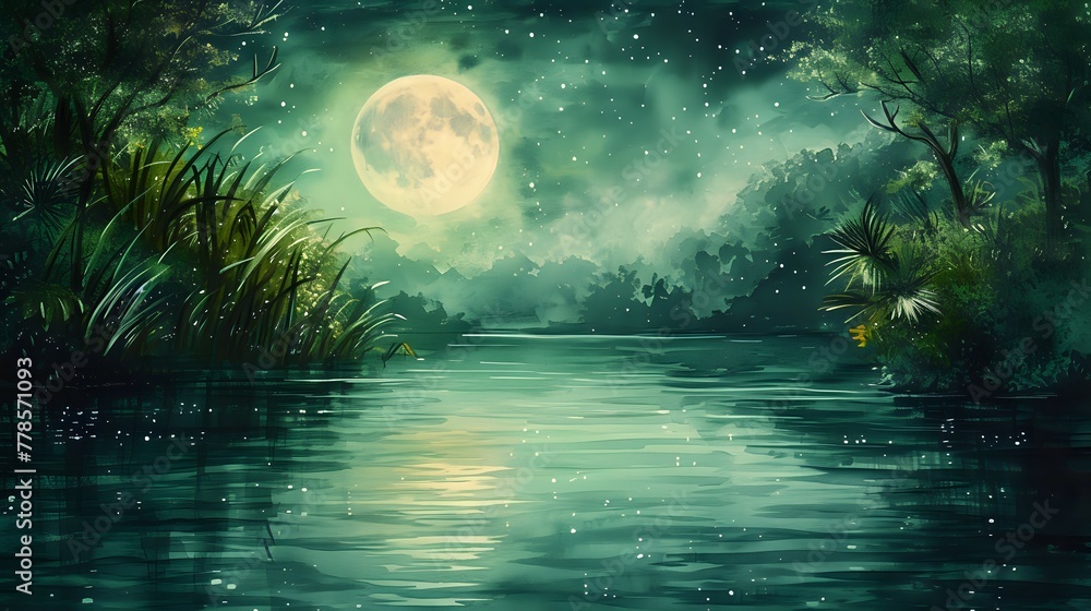 Obraz premium Tranquil Night Reflections./n