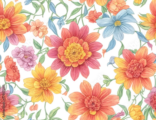 Seamless floral pattern, watercolor illustration style, wallpaper design. Generative ai