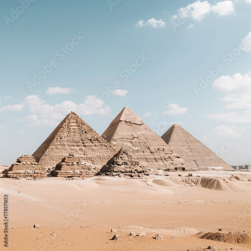 Majestic Egyptian Pyramids under the Clear Blue Sky