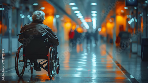 Senior in Wheelchair, Healthcare and Loneliness Concept, Relevant for Medical Brochures, Elder Care Services, Inclusivity Campaigns, with copy space. © Lolik