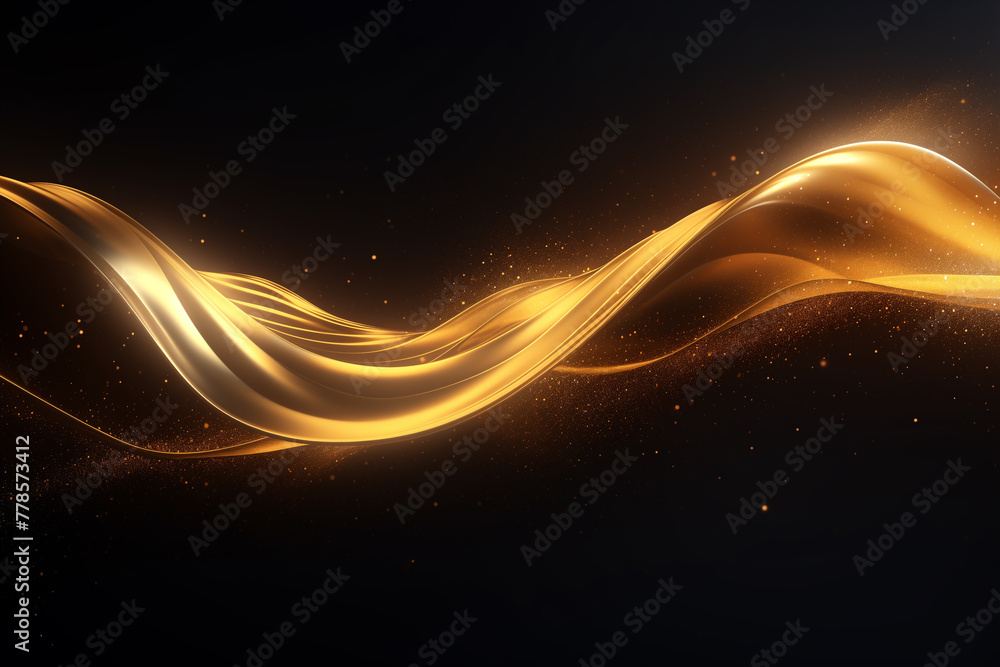 Modern gold wave line smooth and particle abstract on black background Modern gold wave line smooth and particle abstract on black background