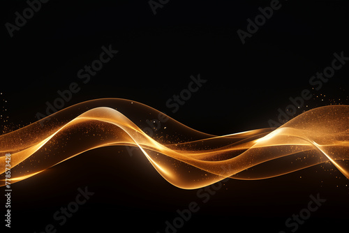 Modern gold wave line smooth and particle abstract on black background