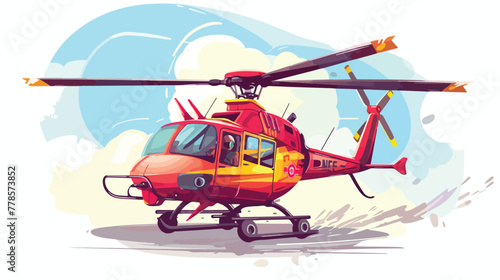 Fire Helicopter illustration 2d flat cartoon vactor