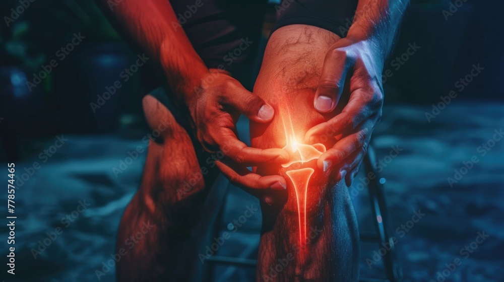 Knee pain: addressing discomfort, injury, and arthritis with orthopedic care, medical treatment, rehabilitation, and lifestyle adjustments for improved mobility and relief from discomfort - obrazy, fototapety, plakaty 