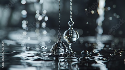 Detailed Macro Shot of Water Droplets Creating Crowns and Ripples on Dark Surface