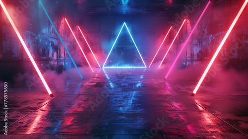 geometry backround, neon light, dark lighting, red yellow blue pink lights
