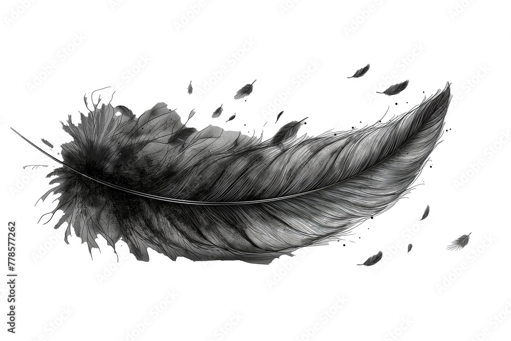 Hand drawn feathers on transparent background, black and white feather ...