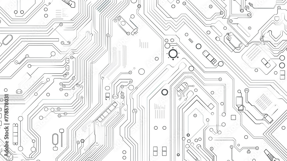 schematic outline drawing of circuit board on a white background schematic outline drawing of circuit board on a white background