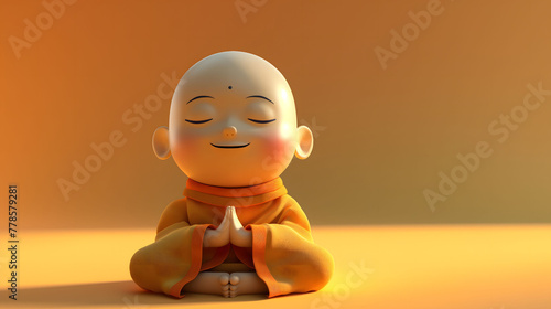 3D Buddha statue on a yellow background in cute style 