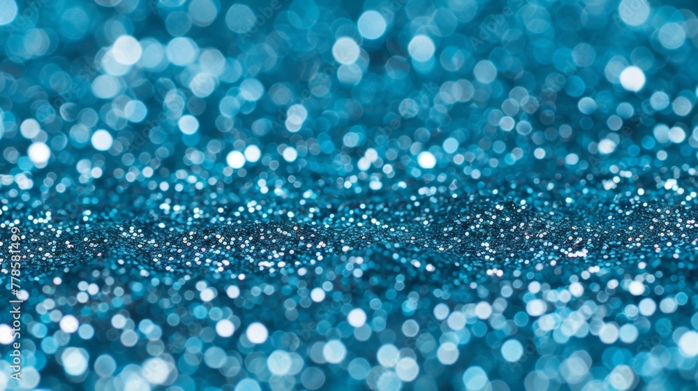Detailed view of a vibrant blue glitter background with shimmering sapphire particles creating a sparkly bokeh effect Detailed view of a vibrant blue glitter background with shimmering sapphire particles creating a sparkly bokeh effect