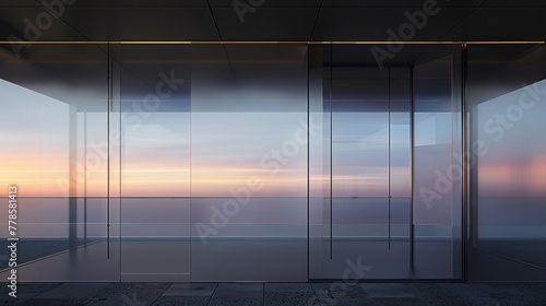 A room with transparent glass walls revealing a panoramic ocean view