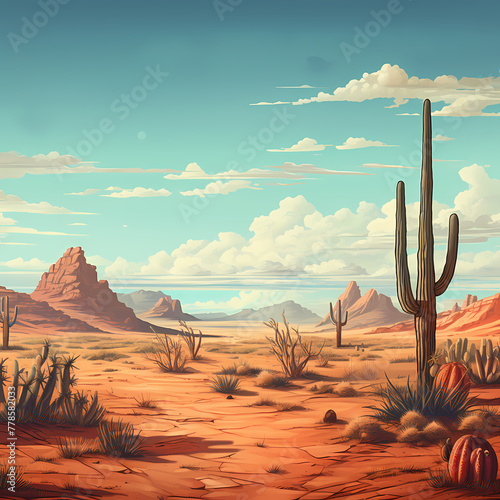 A desert landscape with a lone cactus.