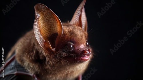 portrait of a happy smiling bat  photo studio set up with key light  isolated with black background and copy space