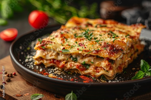 Delicious Italian lasagna. Photo for the cover of a culinary magazine