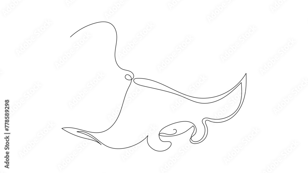 Manta ray in continuous one line art style. Aquatic logo concept. Simple vector illustration