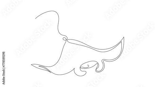 Manta ray in continuous one line art style. Aquatic logo concept. Simple vector illustration
