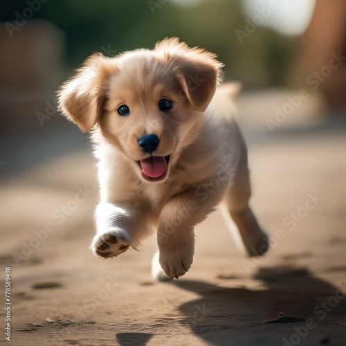 A playful puppy with floppy ears, chasing its own tail in a circle2 photo