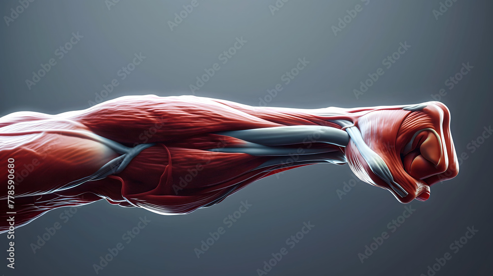 Hand Muscle system on a grey background. Conceptual anatomy healthy ...