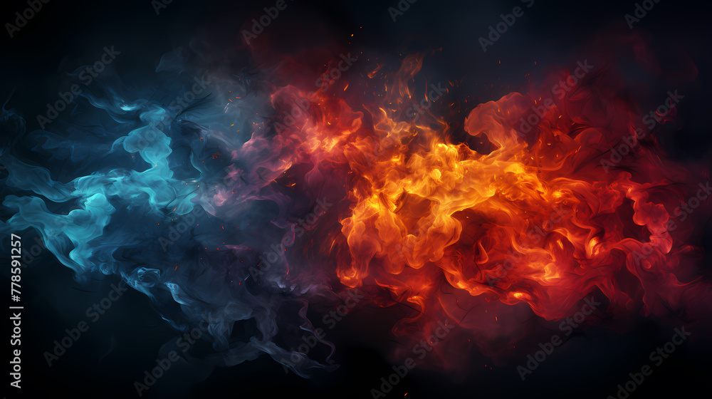 Abstract ice and fire elements contrast with each other