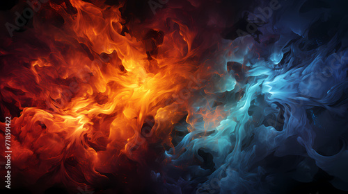 Abstract ice and fire elements contrast with each other