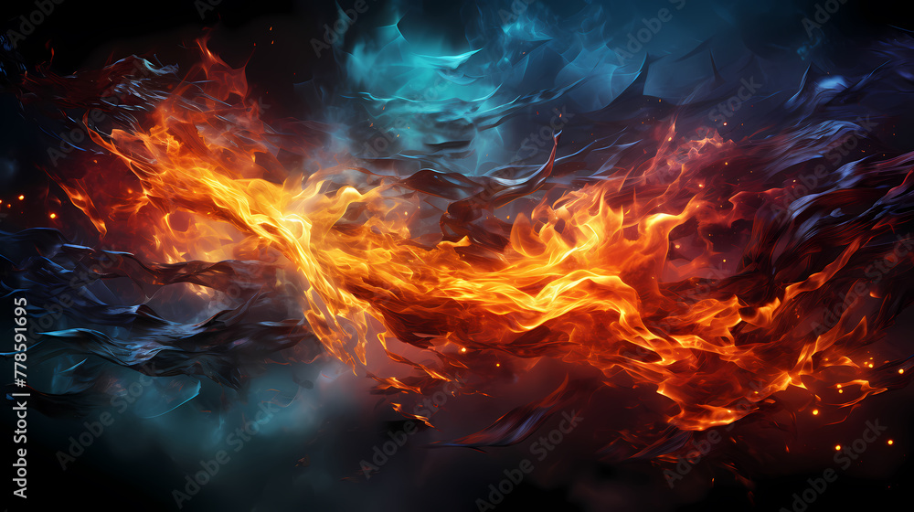 Abstract ice and fire elements contrast with each other Abstract ice and fire elements contrast with each other