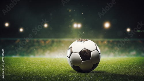 Soccer Ball on a Field Under Bright Stadium Lights © heroimage.io