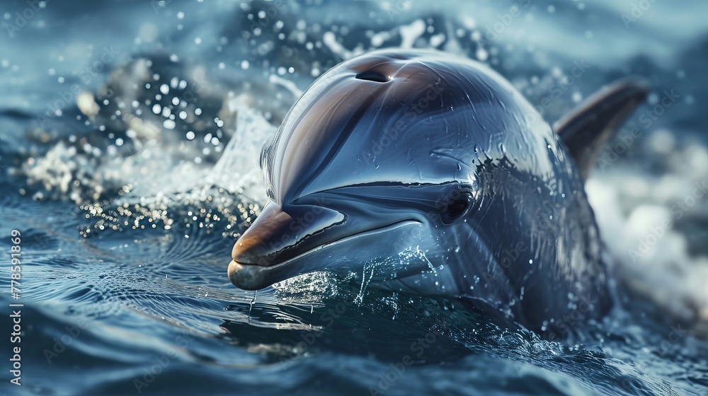 Sun-Kissed Dolphin Rising from the Azure Depths of the Sea