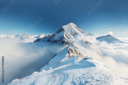 Majestic View of a Snowy Mountain Peak Piercing the Clouds: Showcasing the Beauty and Grandeur of Nature © cwa