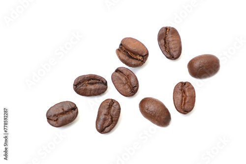 Roasted coffee beans isolated on white background 