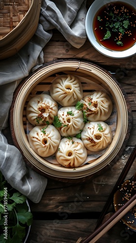 Xiao long bao, Delicious food style, Horizontal top view from above