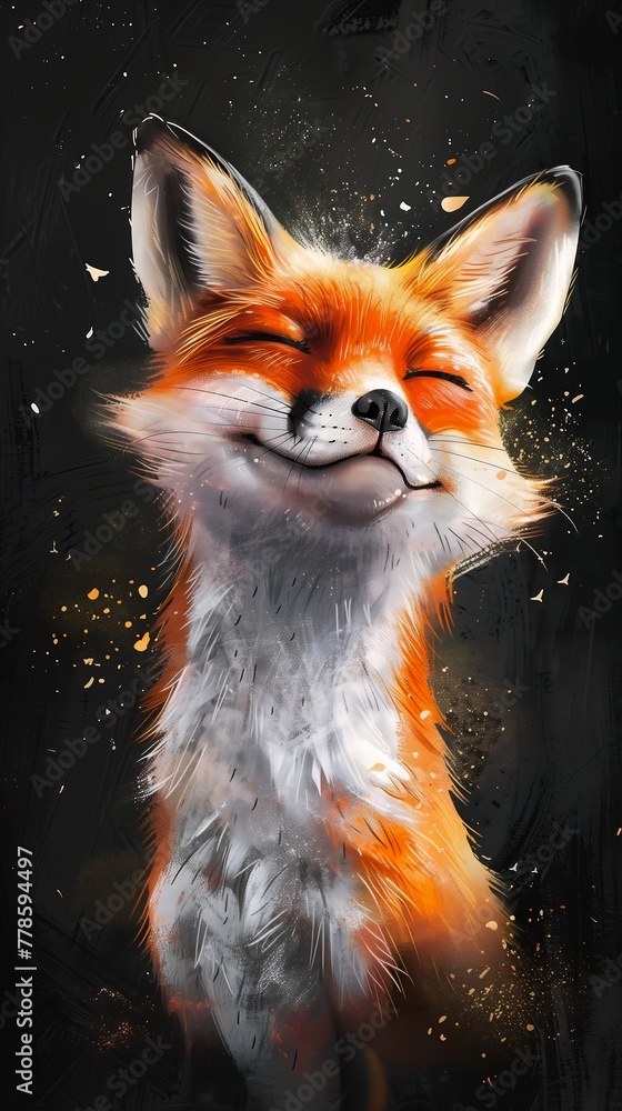 fox closed eyes smiling face expressive happy smug expression small nose line brush splash