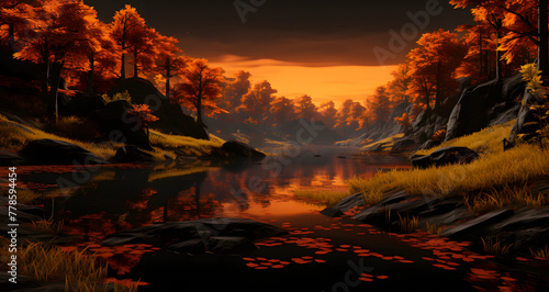 a 3d rendering of a river in the forest