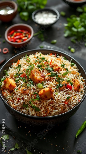 Yakhni pulao, Delicious food style, Horizontal top view from above