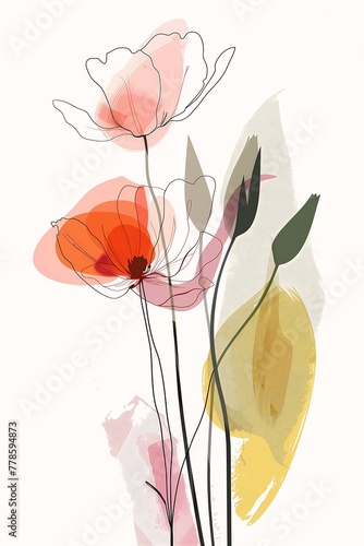 flowers vase table illustrated lines poppy soft blush ink splash warm color palette lightness princess war desktop