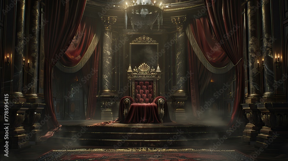 Elegant cardinal throne in the dignified throne room - obrazy, fototapety, plakaty 