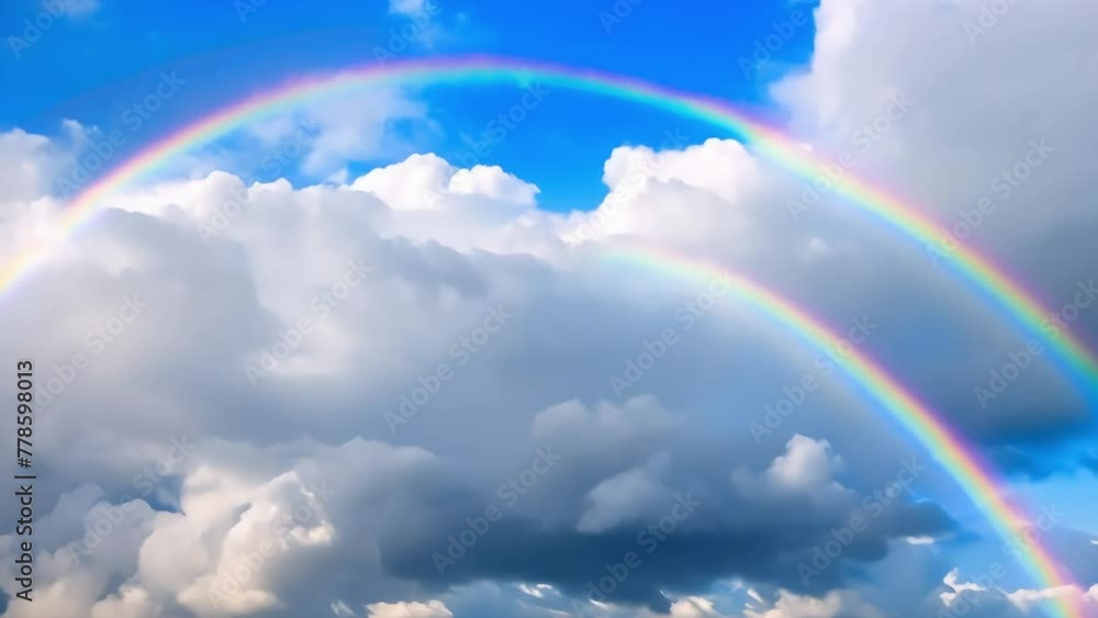 beautiful rainbow in the blue sky with white clouds beautiful rainbow in the blue sky with white clouds