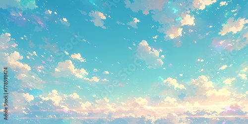 pastel blue sky anime cloud heaven copy space dreamy serene tranquil ethereal soft fluffy celestial peaceful magical serenity fantasy whimsical cotton candy daydream floating seraphic open sky clear  photo