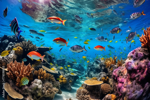 underwater coral reef and fishes