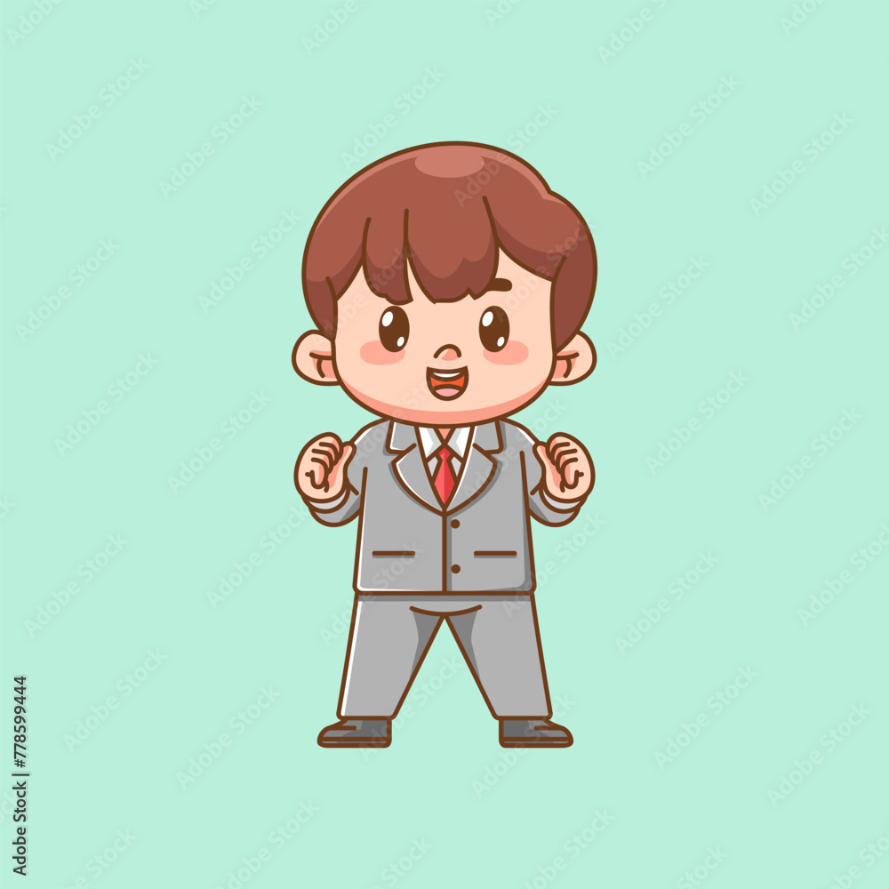 Cute fun spirit businessman suit office workers kawaii chibi character mascot illustration outline style design