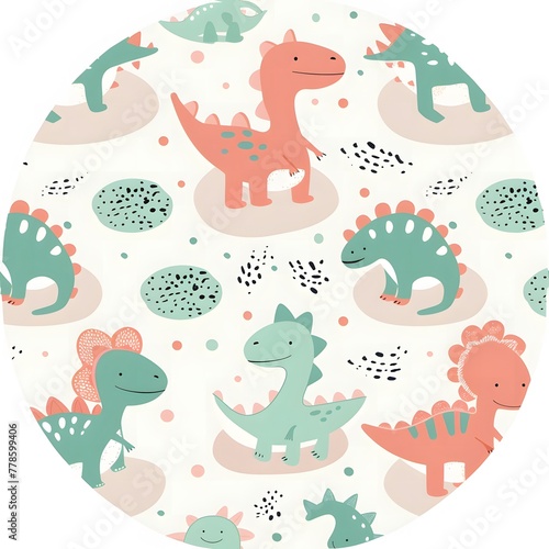 Cute cartoon pattern with dinosaur characters